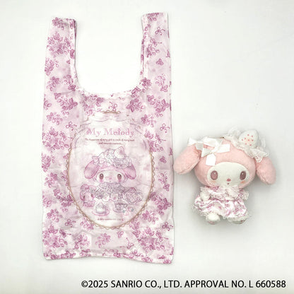 SANRIO | My Melody Eco Shopping Bag & Mascot Plush Keychain (White Strawberry Tea Time)