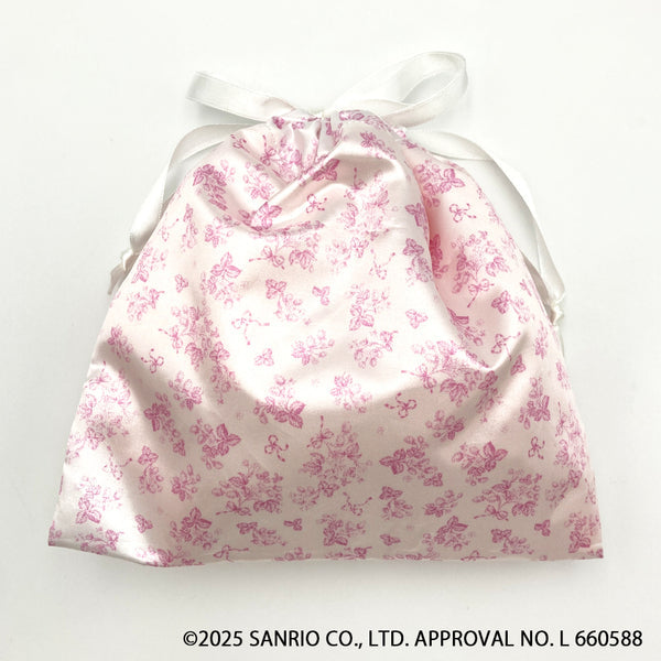 SANRIO | My Melody Face Drawstring Bag Pouch 180×182×23mm (White Strawberry Tea Time)