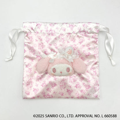 SANRIO | My Melody Face Drawstring Bag Pouch 180×182×23mm (White Strawberry Tea Time)