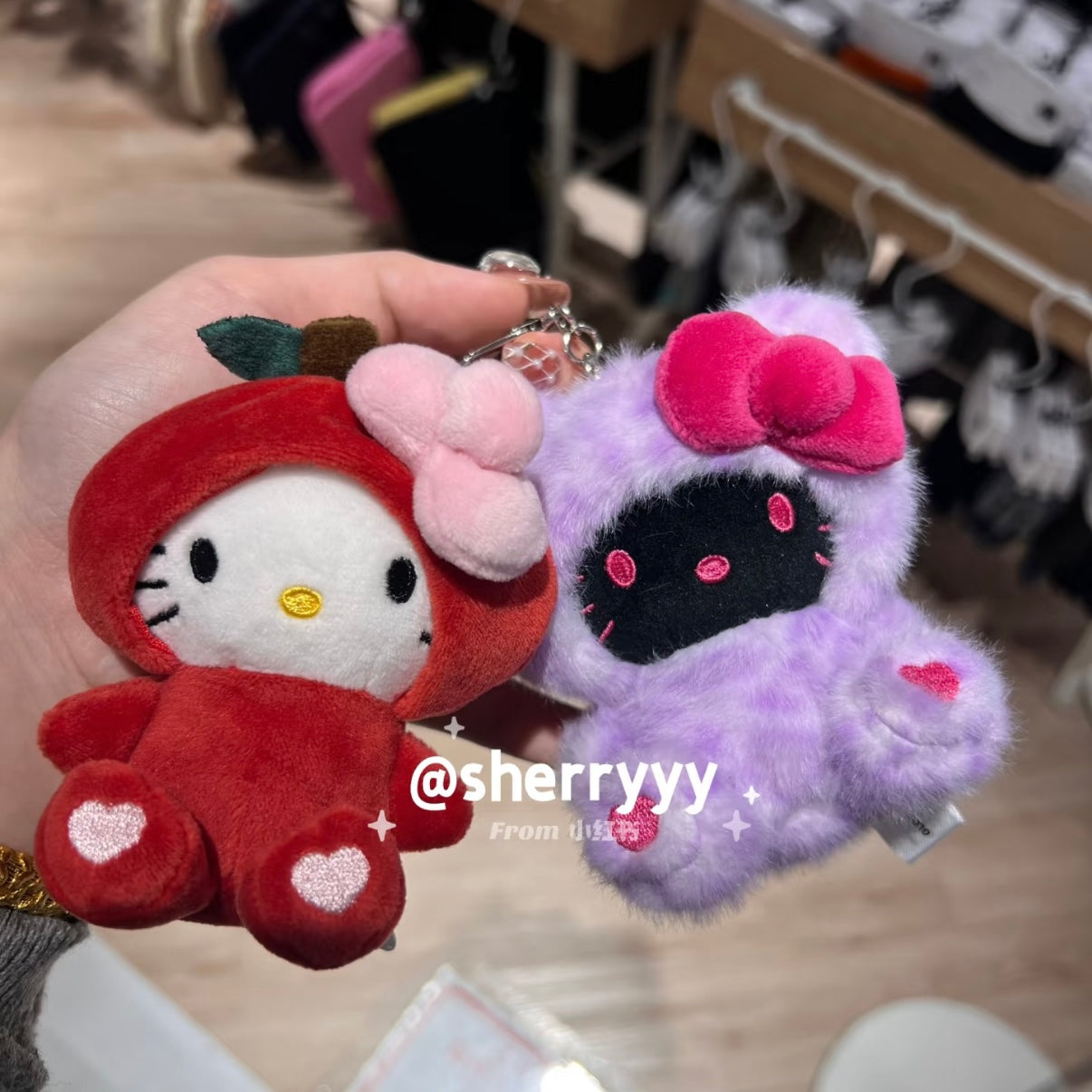 HELLO KITTY×GLOBAL WORK | Purple Black Mascot Holder Bag Charm Plush Keychain 10cm Approx. (Leopard Print)