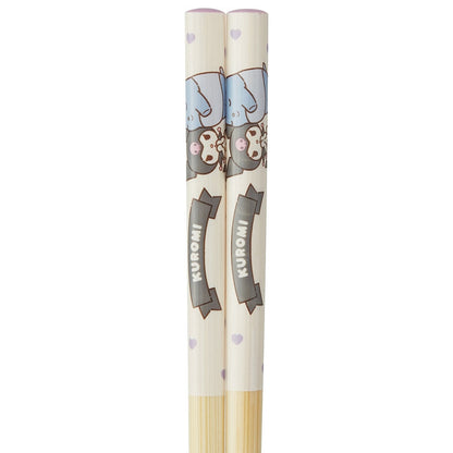 SANRIO | Kuromi Ceramic Bowl 600ml and Bamboo chopsticks Set 21cm (Bowl - Dishwasher Safe)