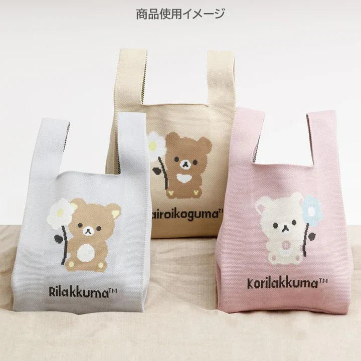 SAN-X | Rilakkuma Korilakkuma Jacquard Woven Mini Tote Bag Knit Bag 360×200mm(Basic Rilakkuma Flower)