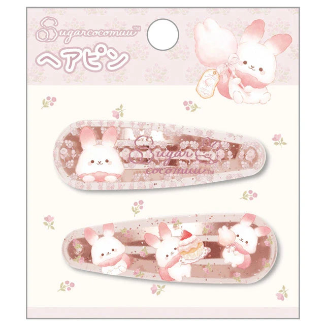 SAN-X | Sugarcocomuu Hair Clip HairPin Set of Two Clear Different Colors with Glitter 20 x 55 mm