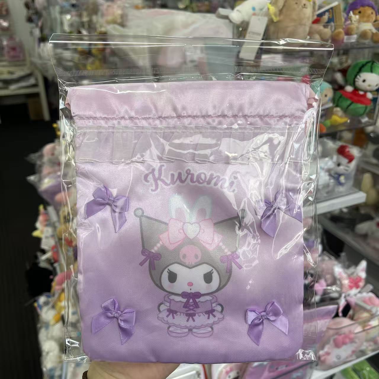 SANRIO | Kuromi Ribbon Drawstring Bag 200x165x20mm (My Melody♡Kuromi♡My Sweet Piano Bunnies Ballerina)