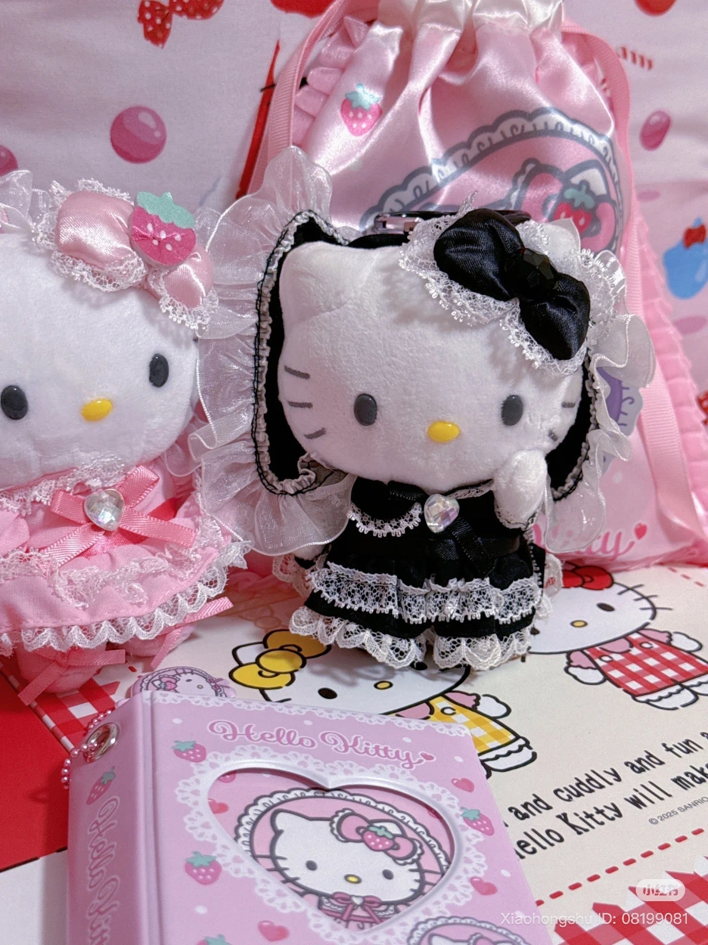 SANRIO | Hello Kitty Lolita Black Plush Mascot Keychain Bag Charm H120×W85×D65mm Vol.2 (Lovely Frill Ver.)