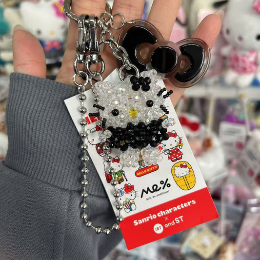 Me% x Hello Kitty | Beaded Keychains Bag Charm 14.5cm Approx. (Black)