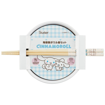 SANRIO | Cinnamoroll Ceramic Bowl 600ml and Bamboo chopsticks Set 21cm (Bowl - Dishwasher Safe)