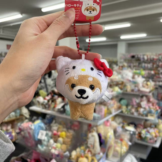 Traveling Mameshiba x Sanrio | Mameko Shiba Mascot Holder Keychain Keyring 7cm Approx. (Hello Kitty)