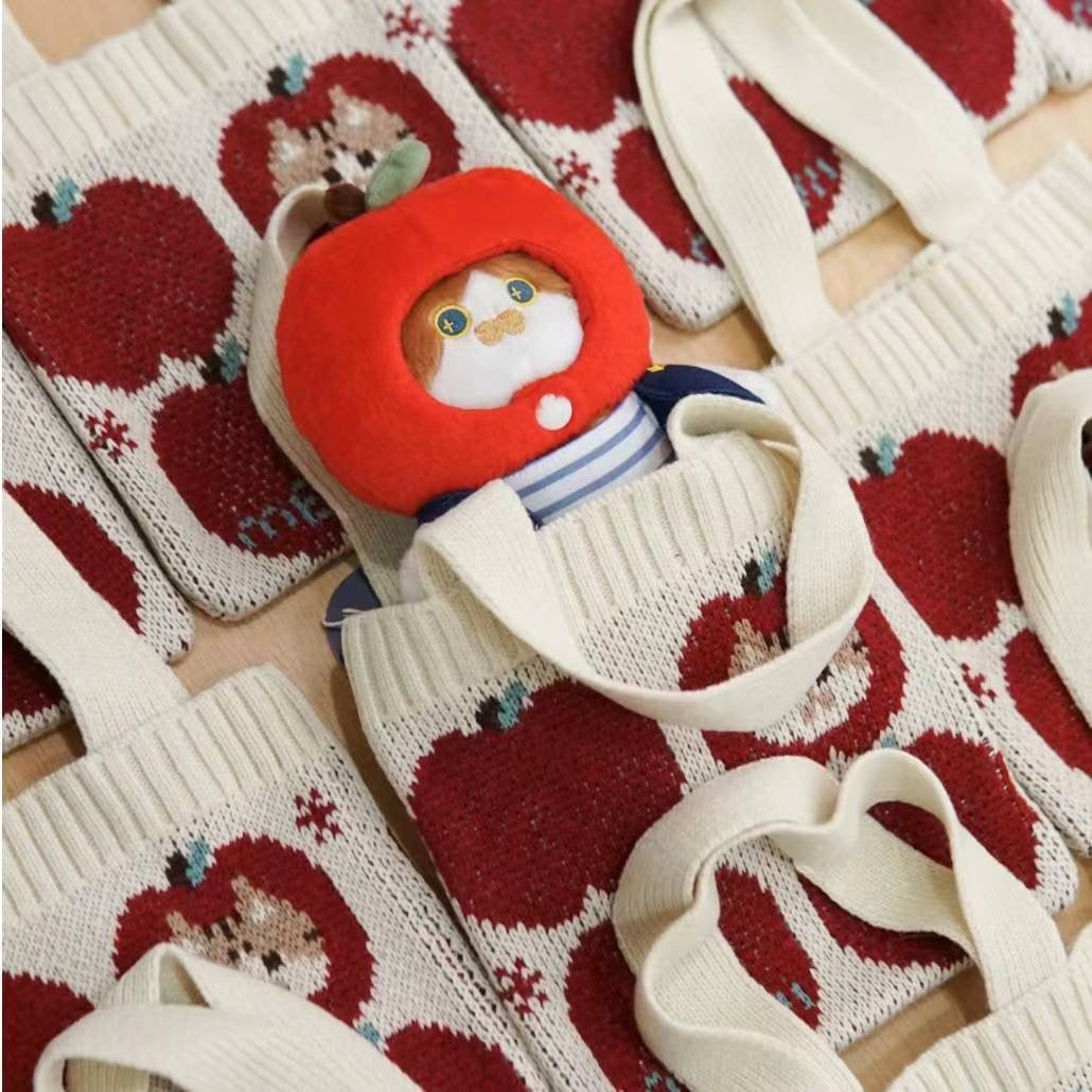 Mewji♡ Knitted Tote Bag Cat S (Apple) 妙吉猫 日系少女 复古苹果 迷你针织手提包/小包