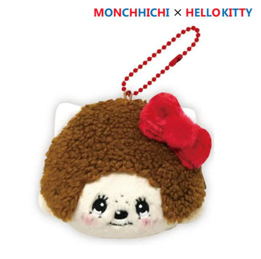 Monchhichi × Sanrio | Plush Mini Pouch Keychain Face 90 ×105 X 50Mm (Hello Kitty)