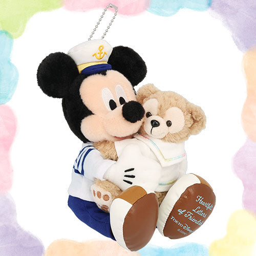 DISENY | TokyoDisneySea Mickey Mouse & Duffy Plush Keychain Bag Charm with Badge (Heartfelt Letters of Friendship)