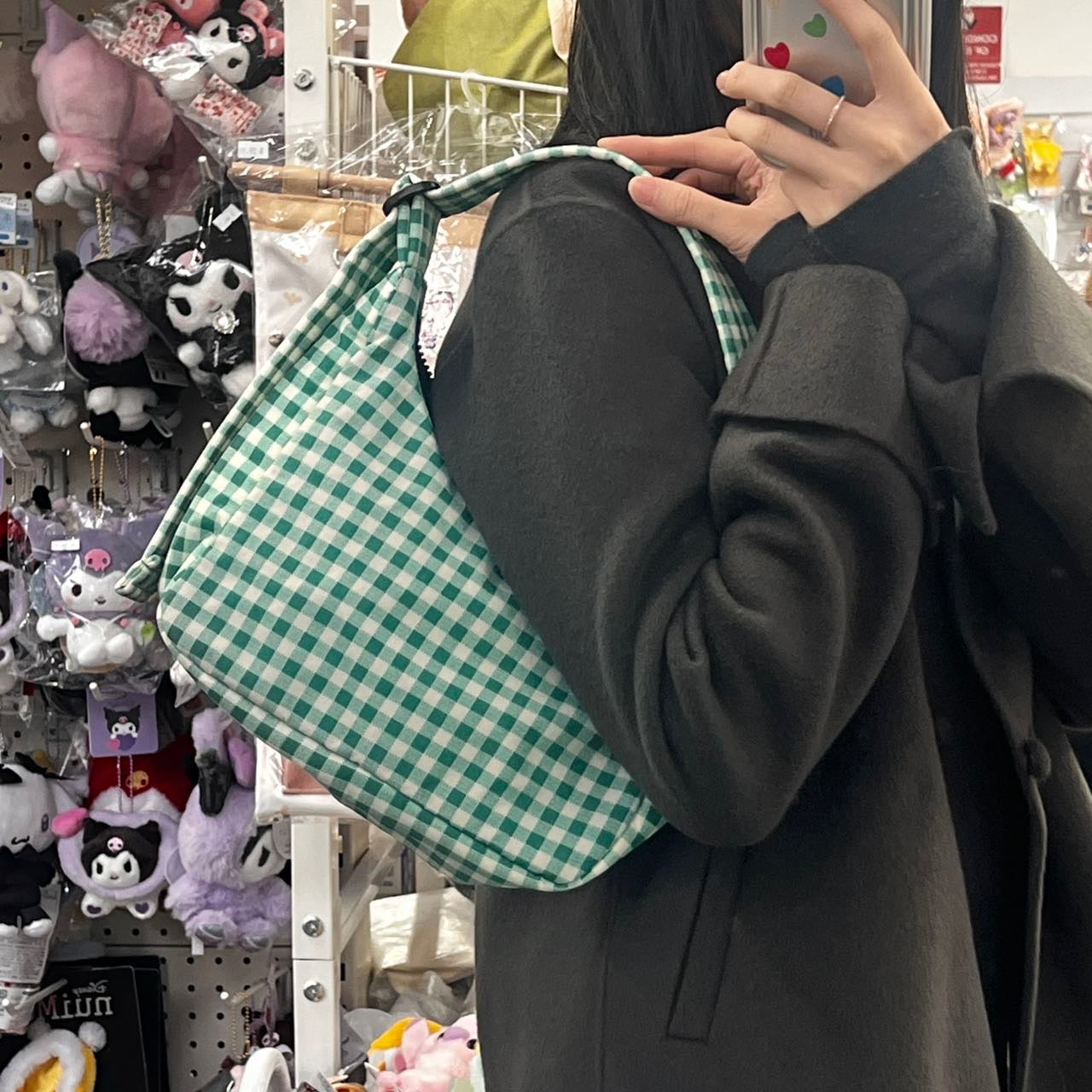 Baggu | Mini Nylon Shoulder Bag (Green Gingham) 超轻防水尼龙包 单肩包 腋下包 肩带可调节