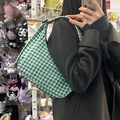 Baggu | Mini Nylon Shoulder Bag (Green Gingham) 超轻防水尼龙包 单肩包 腋下包 肩带可调节