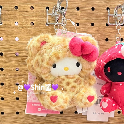 HELLO KITTY×GLOBAL WORK | Brown Mascot Holder Bag Charm Plush Keychain 10cm Approx. (Leopard Print)