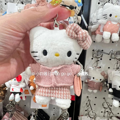 and St Me% x Sanrio Hello Kitty | Mini Mascot Holder Plush Keychain 13cm 6th Ver. (Houndstooth Pink Chanel style)