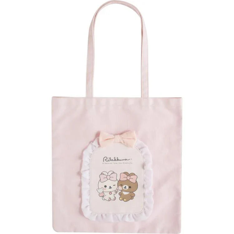 SAN-X | Chairoikoguma & Korilakkuma Tulle Ribbon Pink Tote Bag 375×360mm (Makeup Rilakkuma)