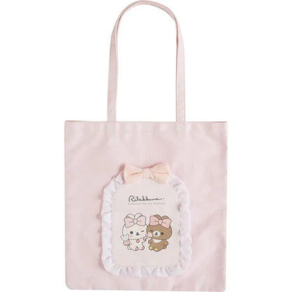 SAN-X | Chairoikoguma & Korilakkuma Tulle Ribbon Pink Tote Bag 375×360mm (Makeup Rilakkuma)