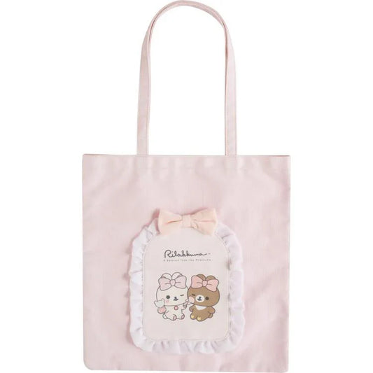 SAN-X | Chairoikoguma & Korilakkuma Tulle Ribbon Pink Tote Bag 375×360mm (Makeup Rilakkuma)