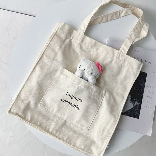 PLUS x SANRIO | Hello Kitty Mascot Holder & Tote Bag Set Plush Keychain with Badge (Free Size)