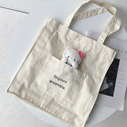 PLUS x SANRIO | Hello Kitty Mascot Holder & Tote Bag Set Plush Keychain with Badge (Free Size)
