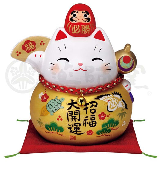 Yakushigama | Colored Painting Maneki-Neko Lucky Cat 14.5Cm 7689 药师窑 彩绘招财猫陶瓷摆件