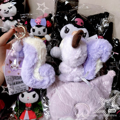 SANRIO | Kuromi Dangling Fluffy Tail Flocked Mascot Keychain 55×30×30mm (Fluffy Squirrel)