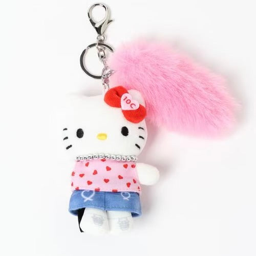 SANRIO x 10C REPIPI | Hello Kitty Mascot Fur Keychain Mascot Holder Bag Charm 100 x 55mm (Pink)