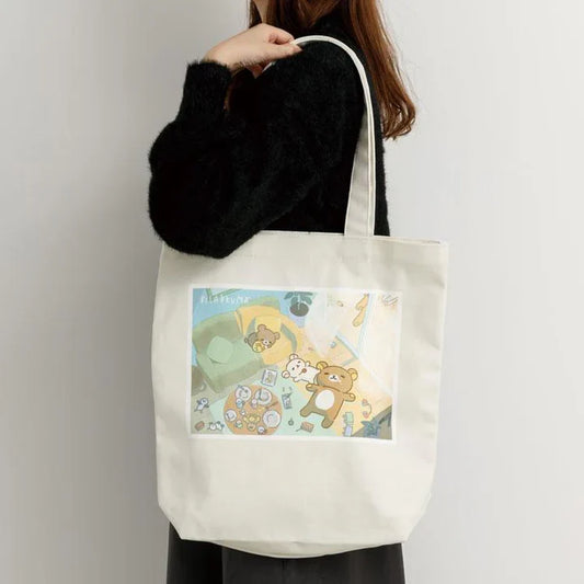 SAN-X | Rilakkuma Tote Bag White 400×390×100mm (Stay With Me)