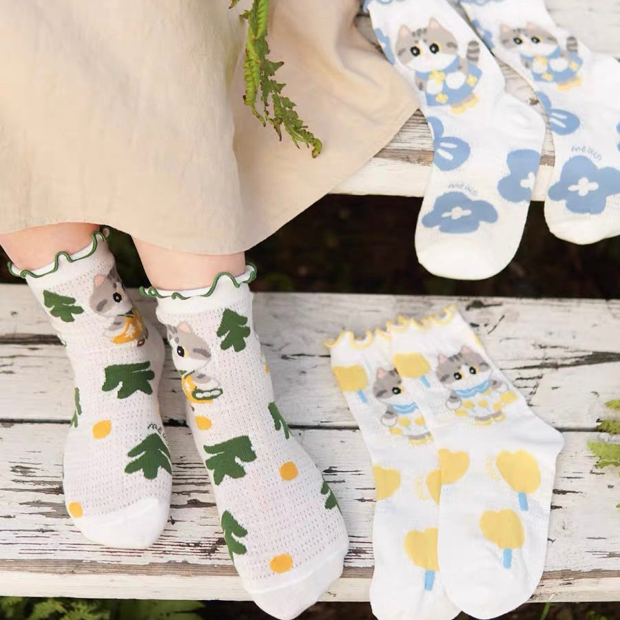 Mewji♡ Cat Socks Set 3 Pieces (Spring&Summer) Free Size 23-26Cm