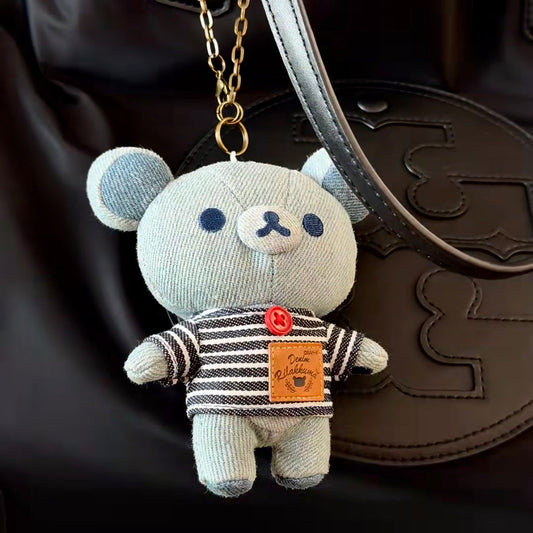 SAN-X | Rilakkuma Korilakkuma Mascot Holder Plush Keychain Bag Charm Denim（Kurashiki Limited)