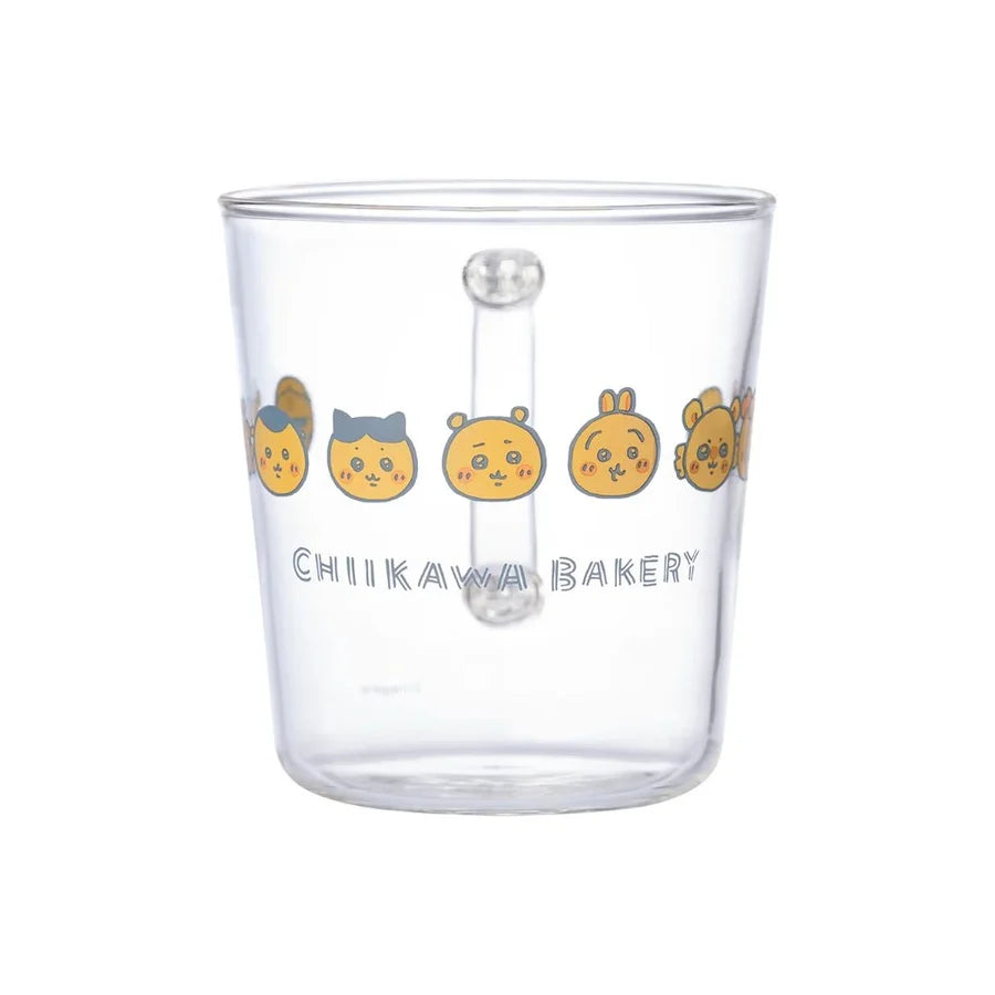 CHIIKAWA | Heat-Resistant Glass Mug φ80×H87mm (Chiikawa Bakery Bread Lover Characters Face)