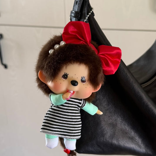 Monchhichi | Red Bow Mascot  Holder Bag Charm Keychain 130mm Approx. (Big Head)