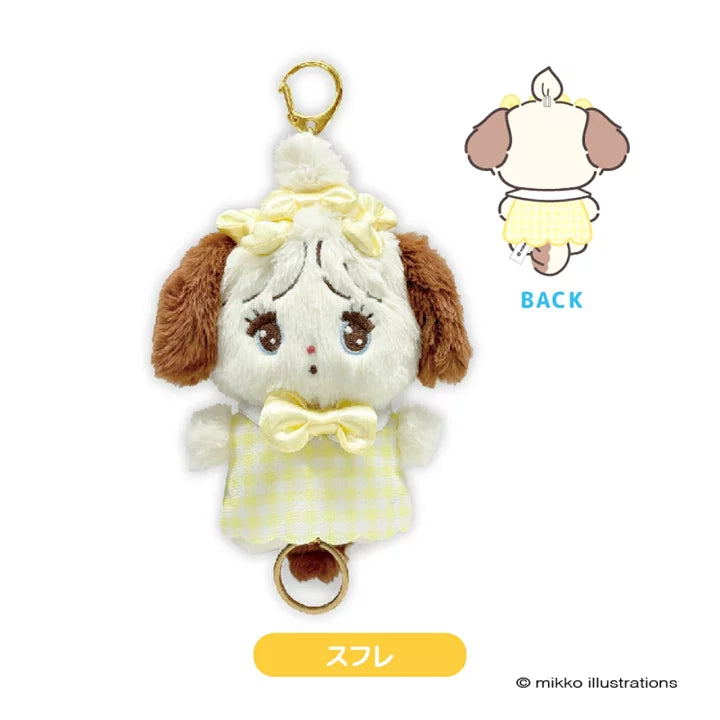Mikko Illustrations | Mofumofu Fluffy Plush Keychain with Reel H155×W130×D65mm (Souffle Ribbon)