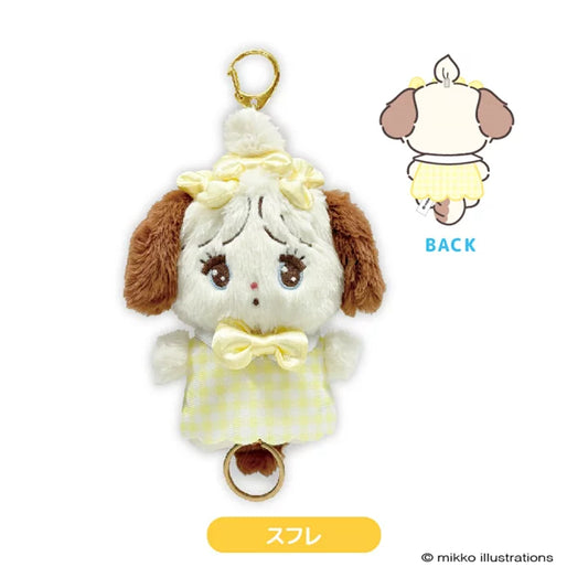 Mikko Illustrations | Mofumofu Fluffy Plush Keychain with Reel H155×W130×D65mm (Souffle Ribbon)
