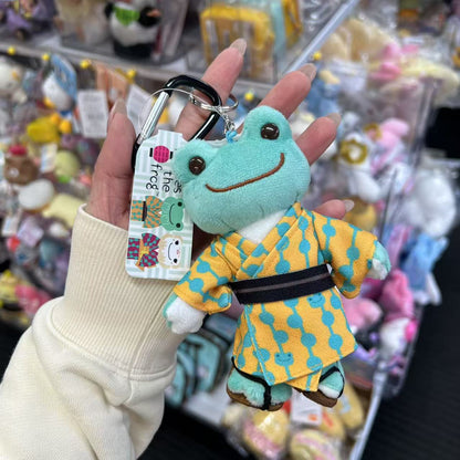 Pickles the Frog | Plush Keychain Bag Charm with Carabiner H14.5×W8×D4cm (Yukata Lucky Day)