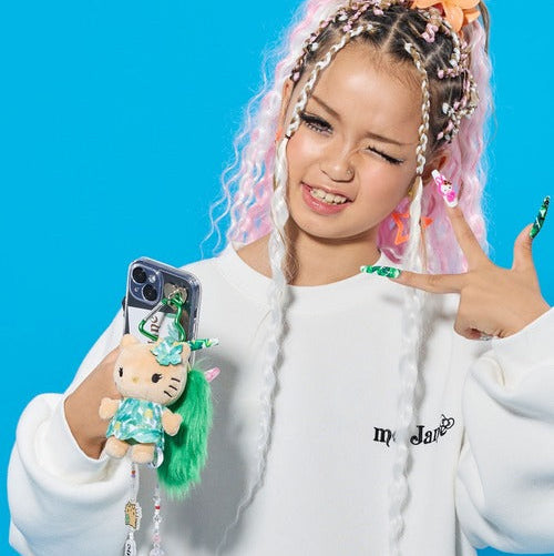 HELLO KITTY×mejane | Hello Kitty Green Mascot Fur Keychain Mascot Holder Bag Charm 100 x 55mm (Swimsuit Black)
