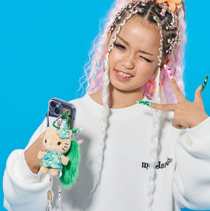HELLO KITTY×mejane | Hello Kitty Green Mascot Fur Keychain Mascot Holder Bag Charm 100 x 55mm (Swimsuit Black)