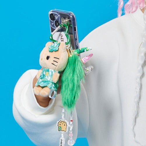 HELLO KITTY×mejane | Hello Kitty Green Mascot Fur Keychain Mascot Holder Bag Charm 100 x 55mm (Swimsuit Black)