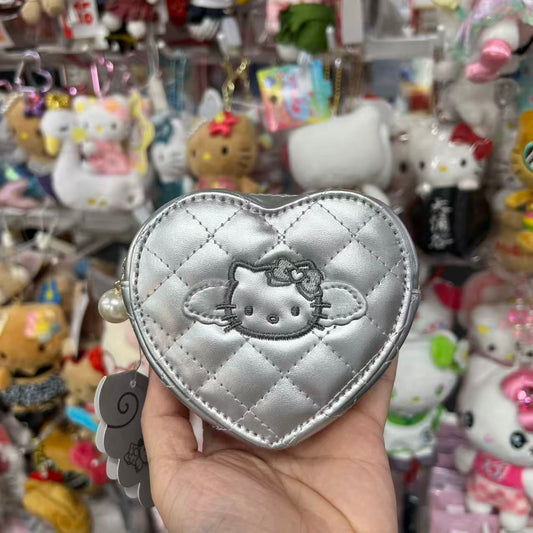 SANRIO | Hello Kitty Quilted Heart Pouch 90×100×25mm (Grey Angel)
