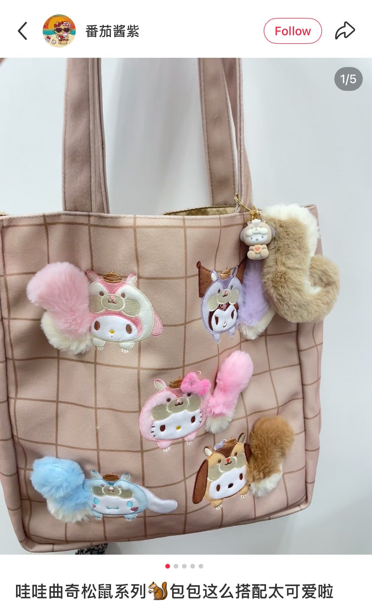 SANRIO | Pochacco Dangling Fluffy Tail Flocked Mascot Keychain 55×30×30mm (Fluffy Squirrel)