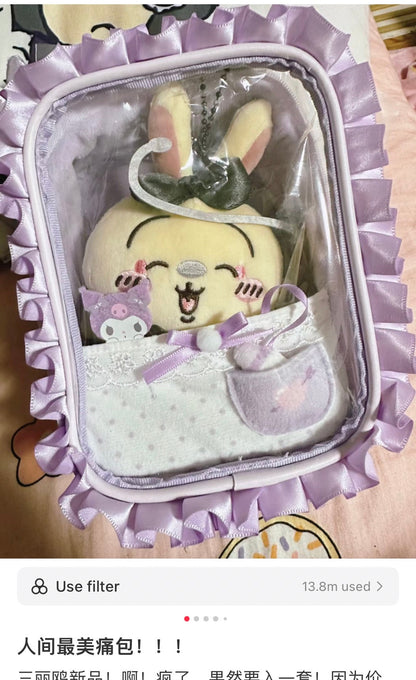 Sanrio | Plush Pouch 14×8.5×18Cm (Enjoy Idol Baby) 日本三丽鸥 透明娃包/收纳包/痛包/玩偶手办展示包/防尘/场景 手提/斜挎
