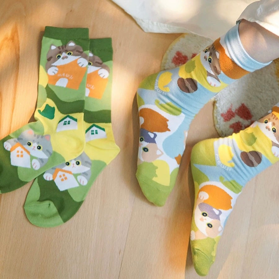 Mewji Socks Set 3 Pieces (Cat Island) Free Size 23-26Cm