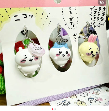 Chiikawa | Mini Figure Key Charm Set Approx.26Mm Each 吉伊卡哇 立体造型迷你拉链扣/迷你挂件套装 吉伊&小八&乌萨奇