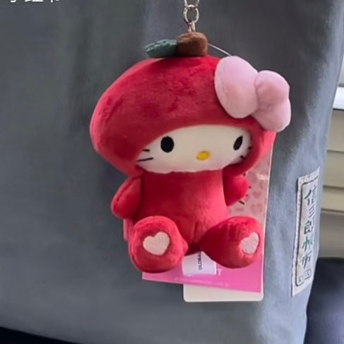 HELLO KITTY×GLOBAL WORK | Apple Mascot Holder Bag Charm Plush Keychain 10cm Approx. (Heisei Retro)
