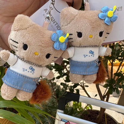 and St Me% x Sanrio Hello Kitty | Tanned Mini Mascot Holder Plush Keychain 13cm 6th Ver. (Gal Blue)