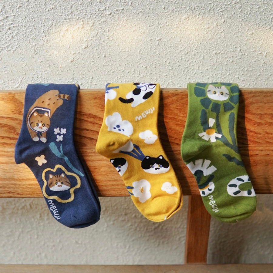 Mewji Socks Set 3 Pieces (Flower) Free Size 23-26Cm