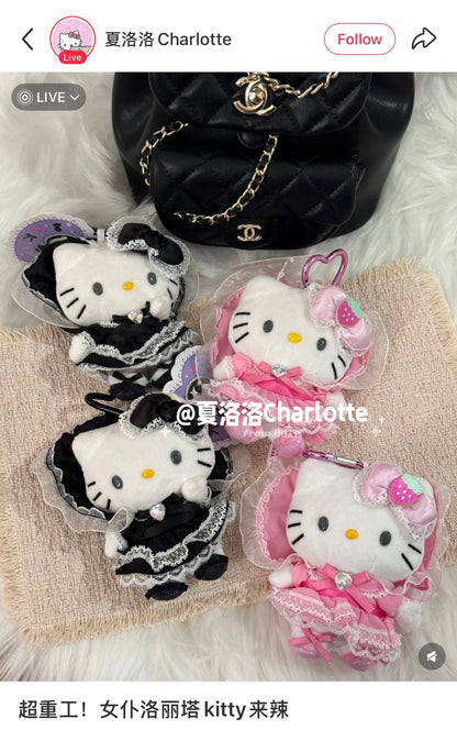 SANRIO | Hello Kitty Lolita Black Plush Mascot Keychain Bag Charm H120×W85×D65mm Vol.2 (Lovely Frill Ver.)
