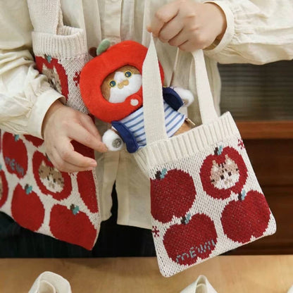 Mewji♡ Knitted Tote Bag Cat S (Apple) 妙吉猫 日系少女 复古苹果 迷你针织手提包/小包