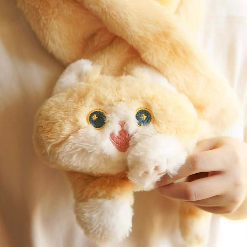 Mewji♡ Fluffy Mascot Scarf 90*13Cm 妙吉猫 猫咪造型 软软茸茸可爱围巾 Og 橘猫