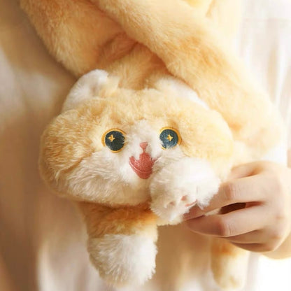 Mewji♡ Fluffy Mascot Scarf 90*13Cm 妙吉猫 猫咪造型 软软茸茸可爱围巾 Og 橘猫